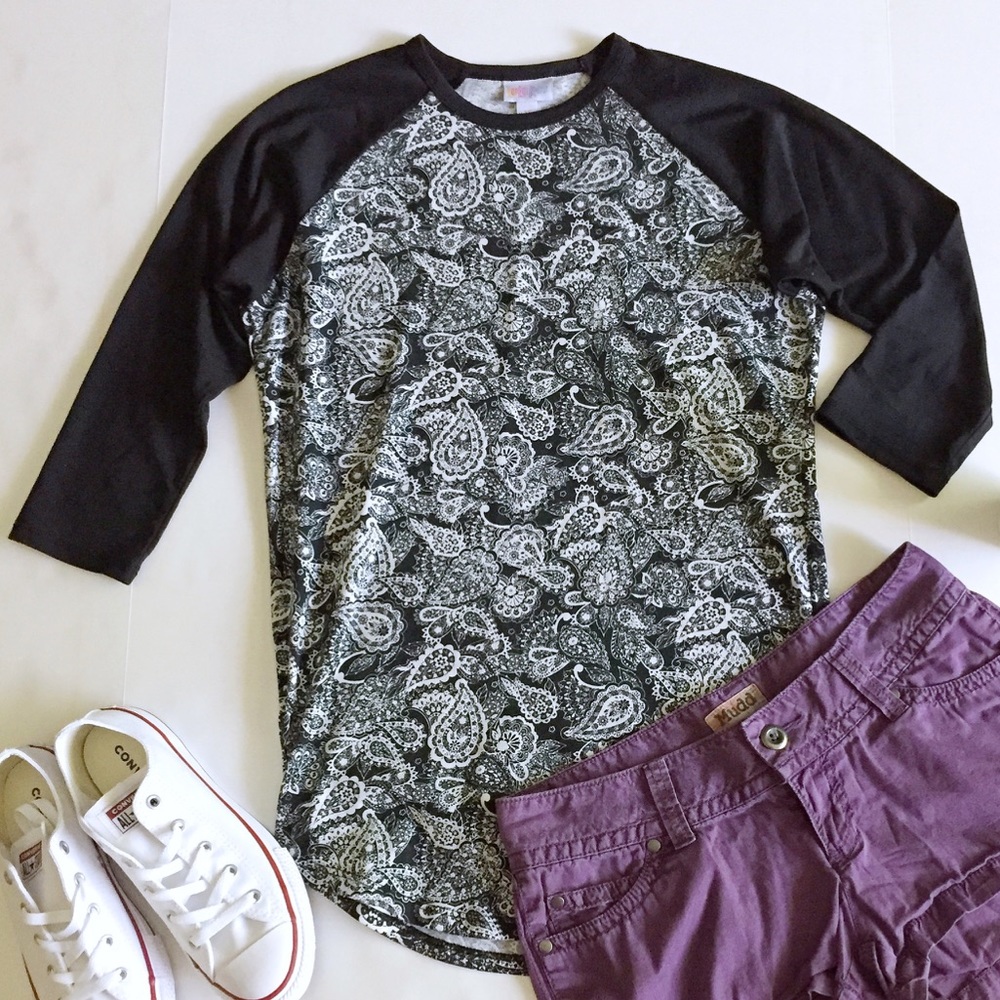 Lularoe Randy Paisley Print Baseball Tee